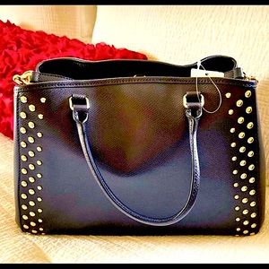 Coach Margot studded navy satchel with tag
